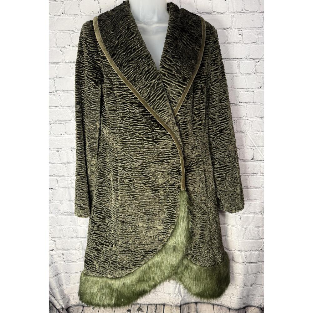 Terry Lewis Classic Luxuries Womens Green Long Sleeve Faux Fur 40s Style Coat XS